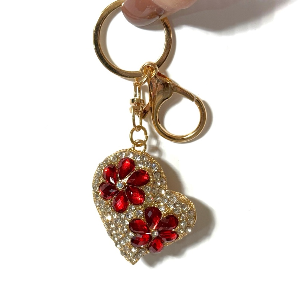 NEW Red and Gold Chunky Bling Heart Bag Charm / Keychain ❤️ 💎
